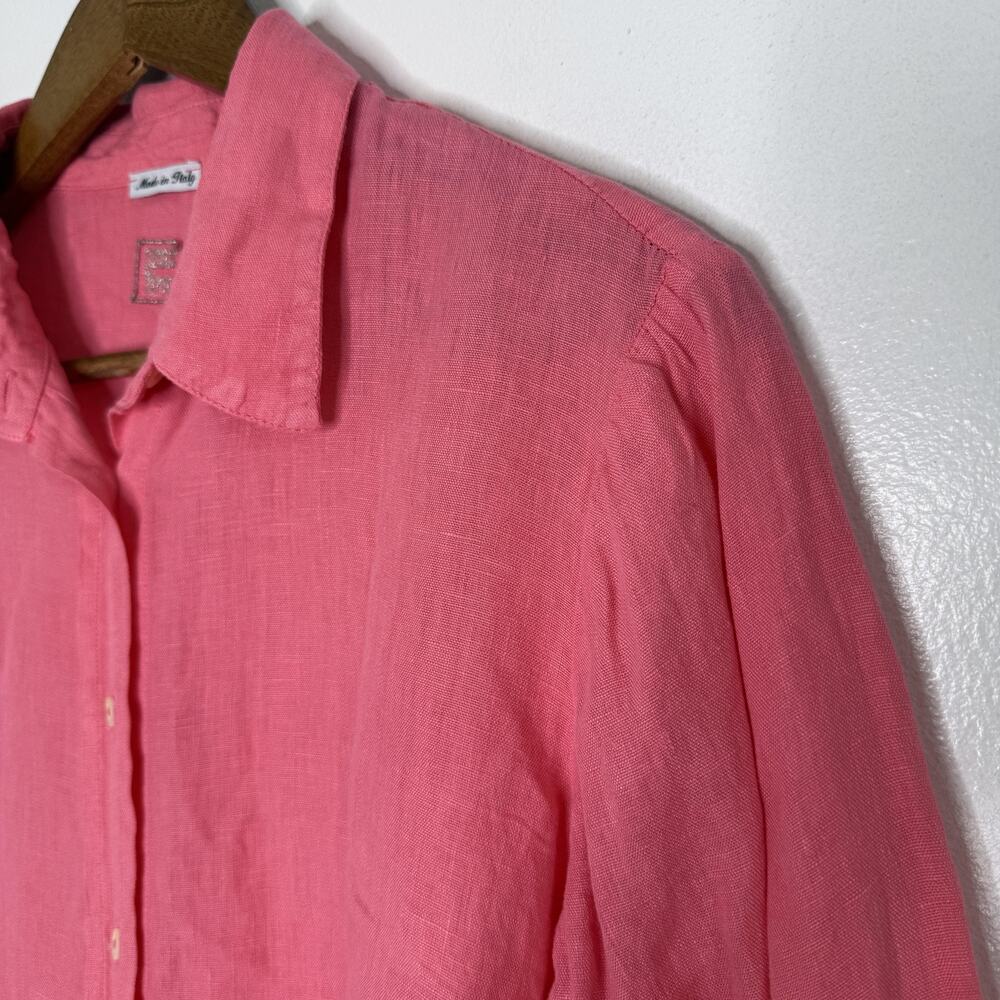 Lino 120% Shirt Womens 46 Large Pink 100% Linen Button 3/4 Sleeve Top Blouse